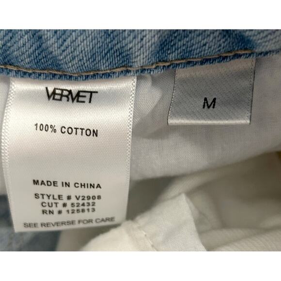 Vervet Medium Blue & White Colorblock Denim Rebecca High Rise Distressed Shorts - Picture 9 of 10